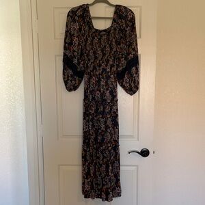 Angie Navy Blue Floral Long Sleeve Dress